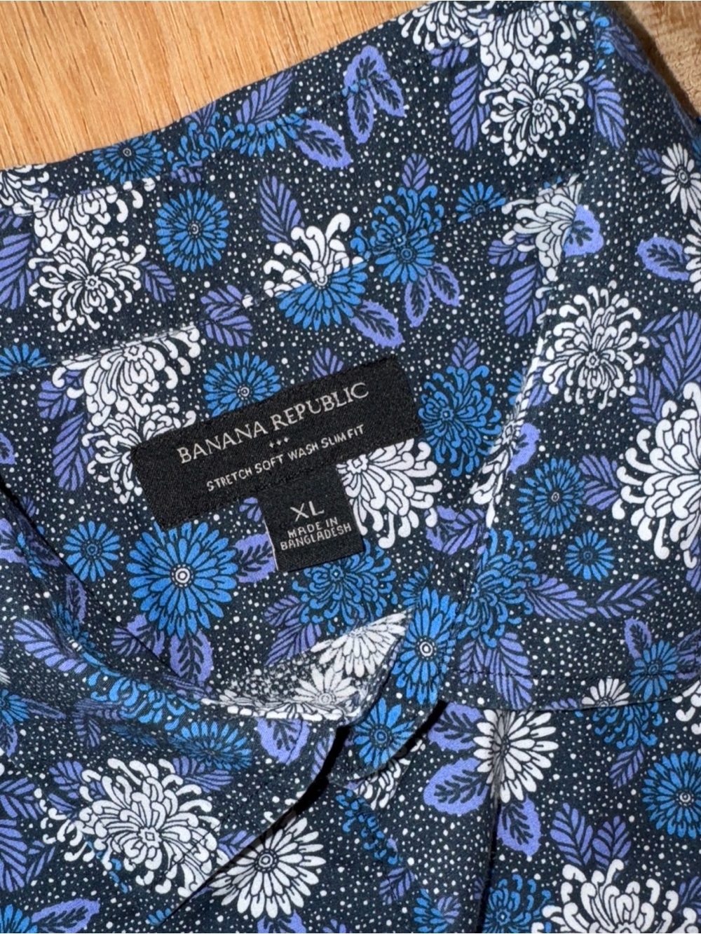 Banana Republic Shirt Mens XL Blue Floral Short Sleeve Button Up Slim Fit